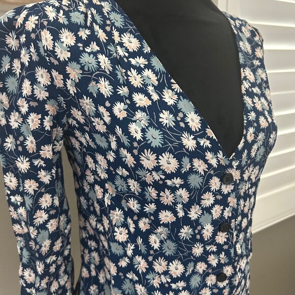 Madewell Shirt Tie-Sleeve Button-Down Top in French Floral S VNeck Boho Peasant - Picture 4 of 8